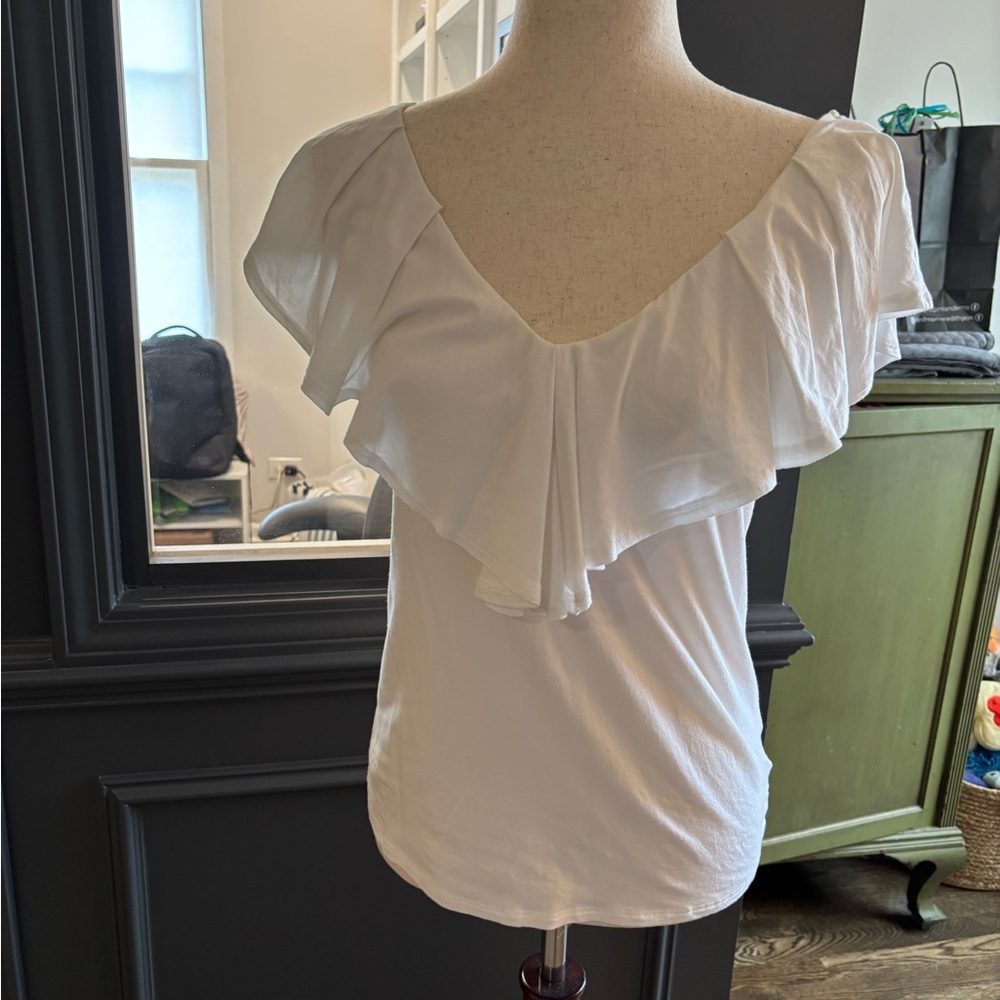 Anthropologie White Ruffled Women's Top